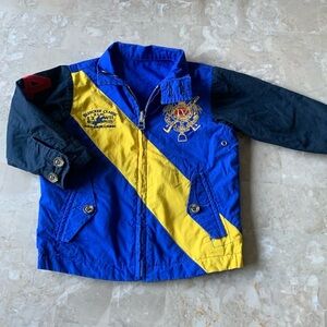 The Polo Ralph Lauren Reversible Jacket sz 18 cross big logo navy blue yellow‎